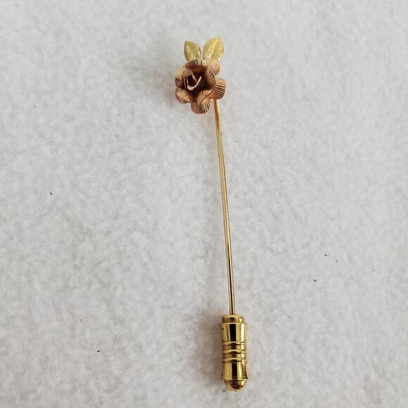 KREMENTZ Vintage 3-Tone Goldtone Flower Leaves Stick Pin - Picture 1 of 8